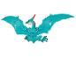 Ein blaues Dinosaurierspielzeug aus Plastik mit Flügeln.
