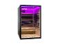 HOME DELUXE Infrarotsauna mit violetter LED-Beleuchtung und hellem Holzinterieur.