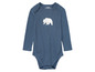 Ein blauer Baby-Body mit einem weißen Bären von Lullu.