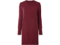 Bordeauxrotes Strickkleid mit langen Ärmeln und goldenen Knöpfen an den Manschetten