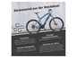 Ein blaues E-Mountainbike mit Windgrafik