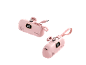 Zwei pinkfarbene 15W Powerbanks mit Digitalanzeigen, die 100% Ladung anzeigen, mit integrierten Kabeln.