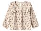 Kinderbluse mit langen Ärmeln, beige mit Blumenmuster und Rüschen