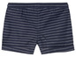Blaue Shorts mit weißen Streifen.
