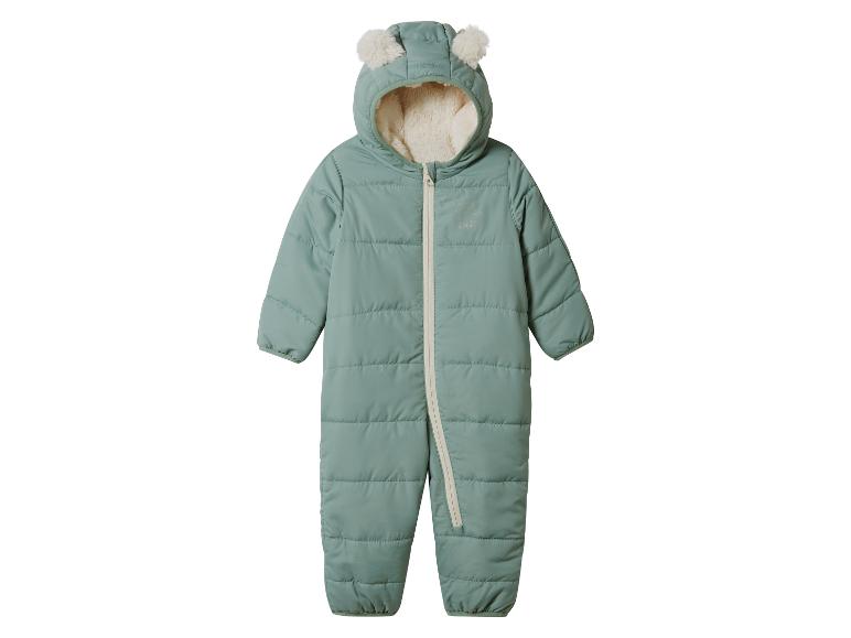 Baby-Schneeanzug in Mintgrün mit Kapuze mit Plüschohren und Fellfutter