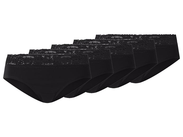 Schwarze Damenunterhosen mit Spitzenbesatz, Fünferpack.