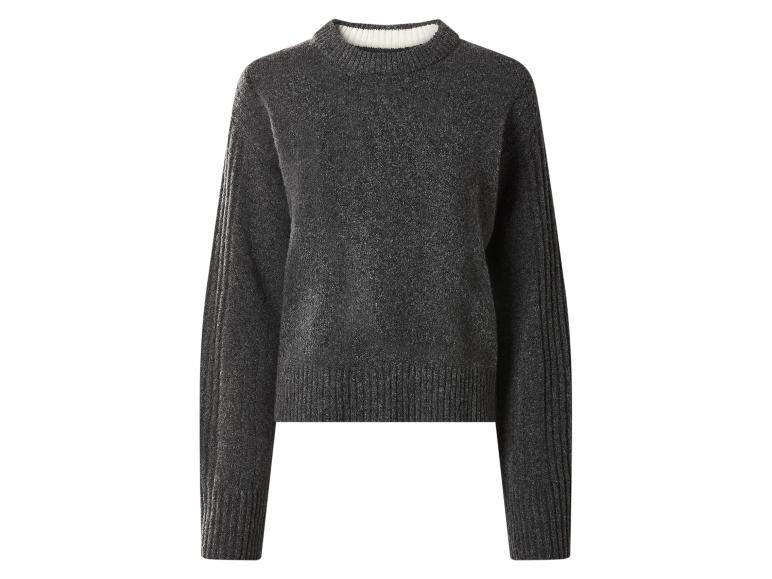 Dunkelgrauer Strickpullover mit geripptem Kragen und Bündchen