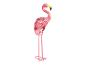 Rosafarbene Metall-Flamingo-Skulptur mit durchbrochenem Muster.