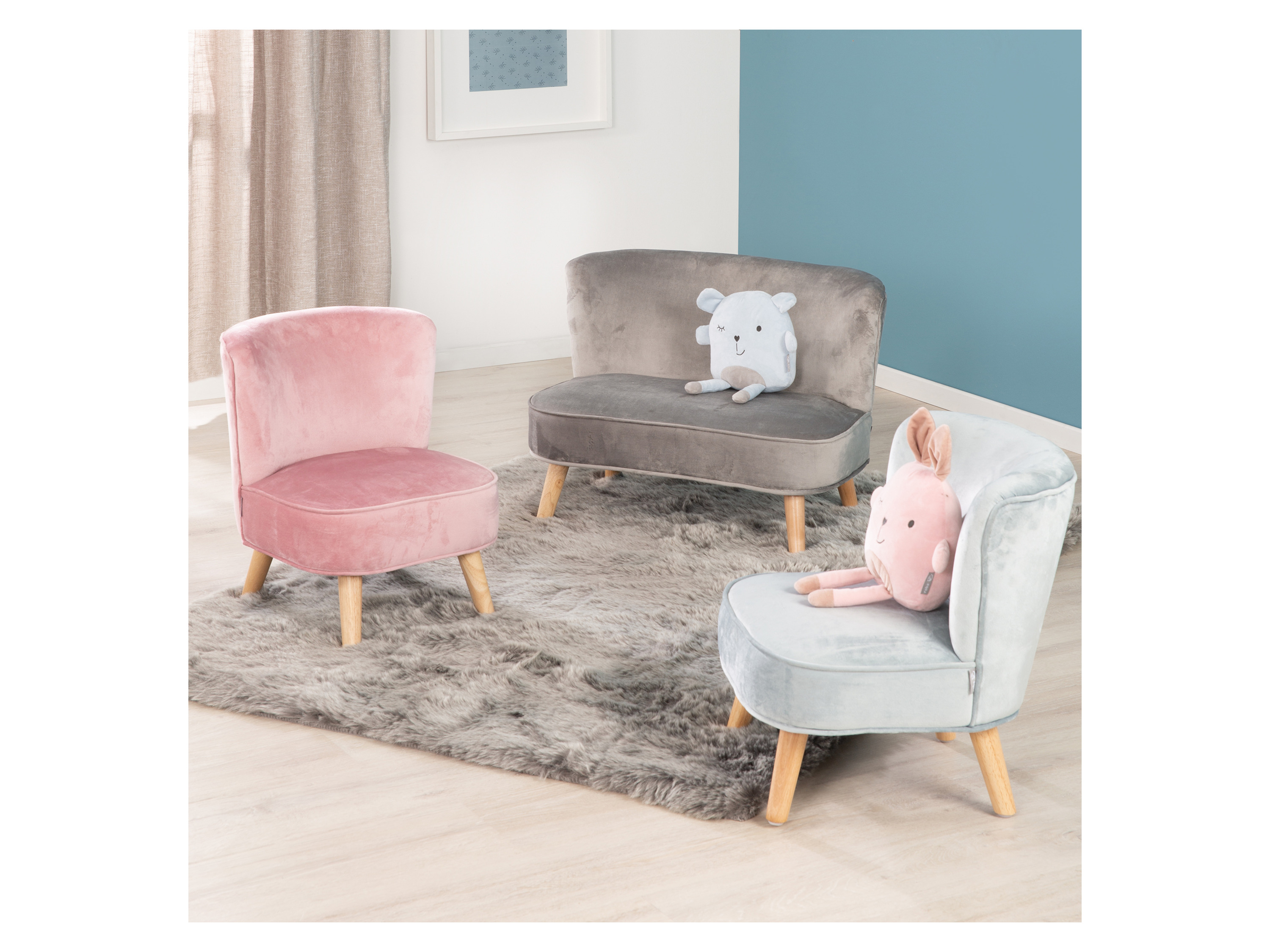 Thumbnail - roba Kindersofa, 2-Sitzer (Skandi Stil, Grau)