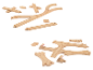 Holzspielzeug-Eisenbahnschienen-Set mit verschiedenen Abschnitten und Weichen.
