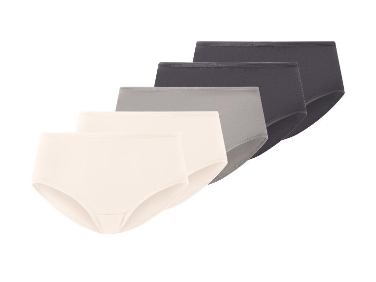 Set aus fünf Damenunterhosen in Beige-, Grau- und Graphittönen.