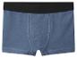 Blaue Baumwoll-Boxershorts mit schwarzem Gummibund.