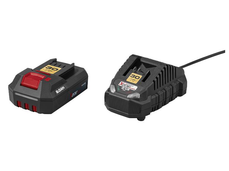 20V 2.0Ah Akku und 2.4A max Ladegerät mit dem Thema '30 Jahre - Gegr. 1996'.