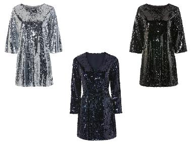 esmara® Damen Pailletten-Kleid / Pailletten-Wickelkleid, mit Rundhalsausschnitt / V-Ausschnitt