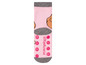 Rosa Socken mit rutschfesten Punkten und einem Hundebild.