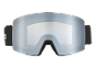 Silberne Skibrille mit schwarzem Band und Schaumstoffpolsterung.