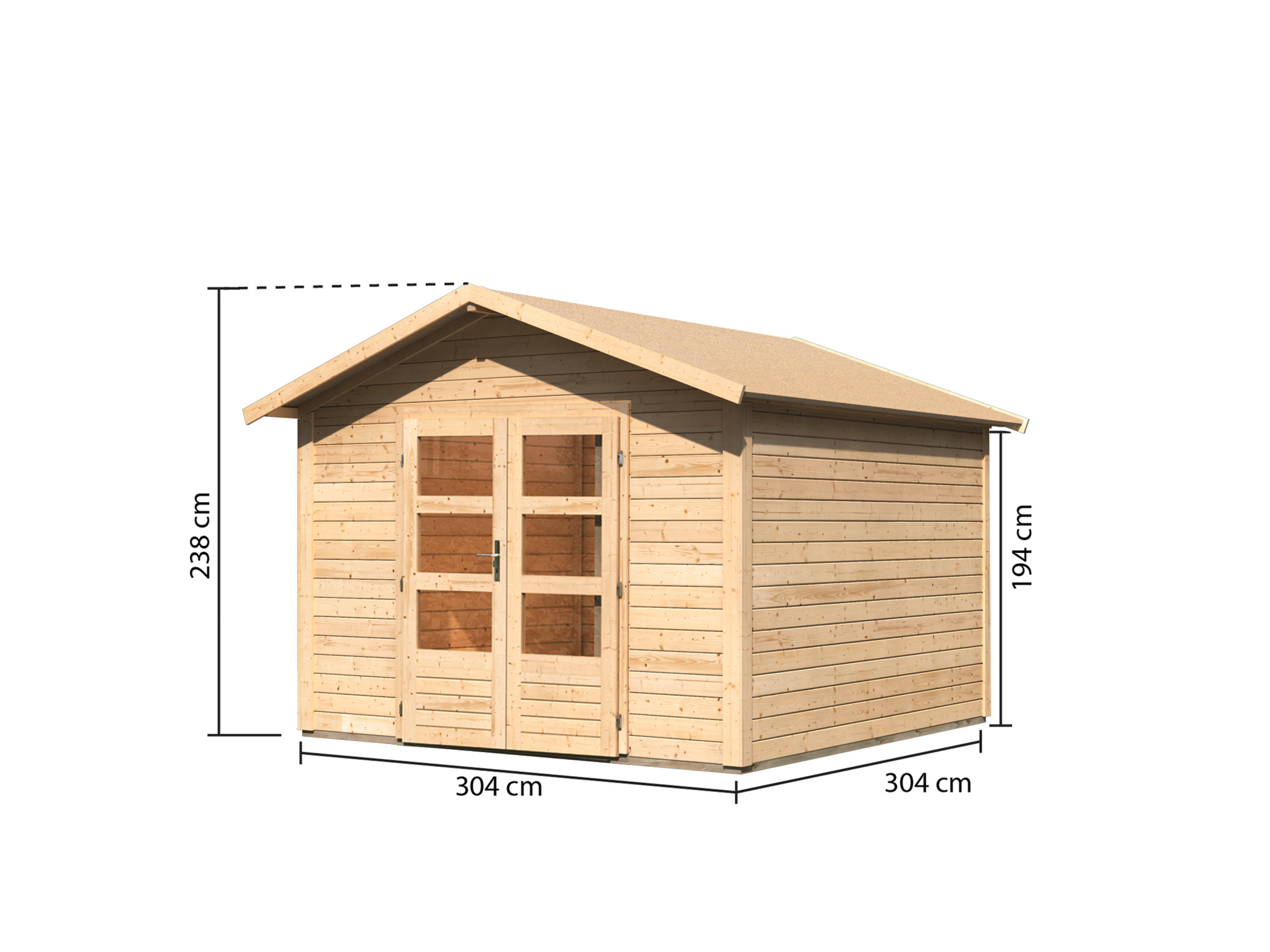 KARIBU Carlos Satteldach Gartenhaus (inkl Boden, naturbelassen, B 304 x H 238 x T 304) – Bild 4 von 4