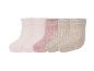 Fünf Paar gerippte Socken in Pastelltönen von Rosa und Beige.