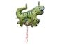 Grüner Dinosaurier-Ballon mit bunten Bändern.