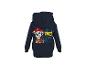 Dunkelblauer Kapuzenpullover mit einem Cartoon-Hund-Aufdruck und dem Text „WE'VE GOT DINOS TO SAVE!“.