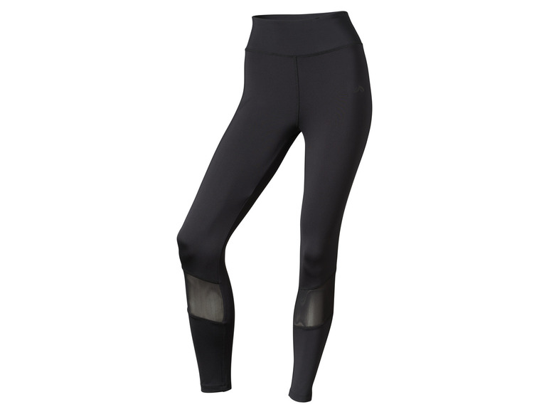 Schwarze Leggings mit Mesh-Einsätzen zum Sport.