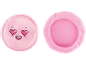 Zwei rosa runde Make-up-Entferner-Pads: eines mit einem süßen Gesicht, das andere flauschig.
