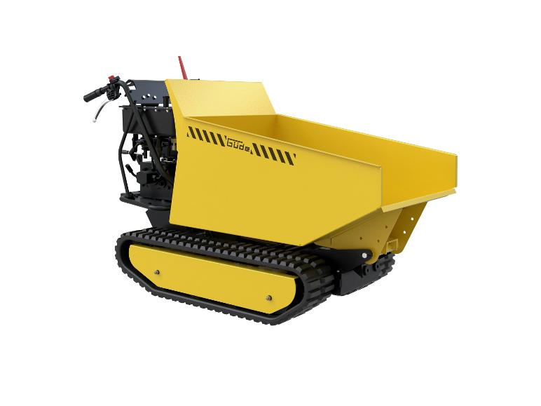 Gelber Raupen-Minidumper mit Kippmulde und Lenker