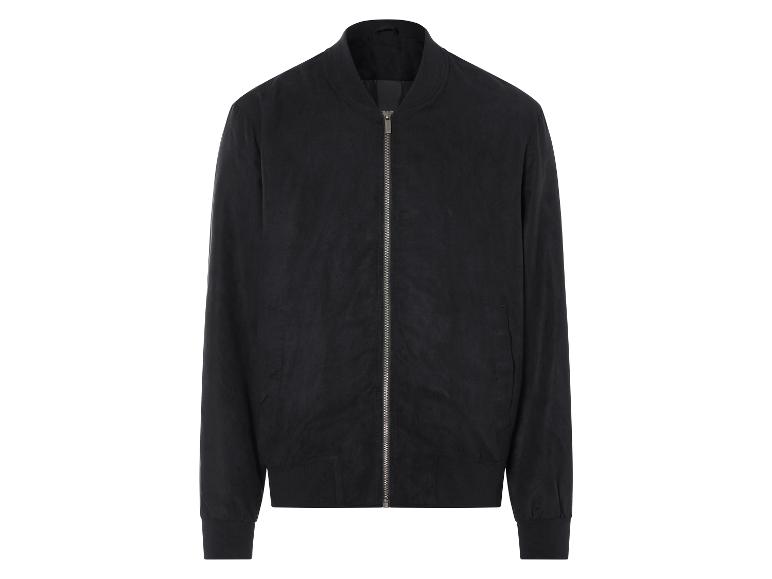 Eine schwarze Bomberjacke mit Reißverschluss.