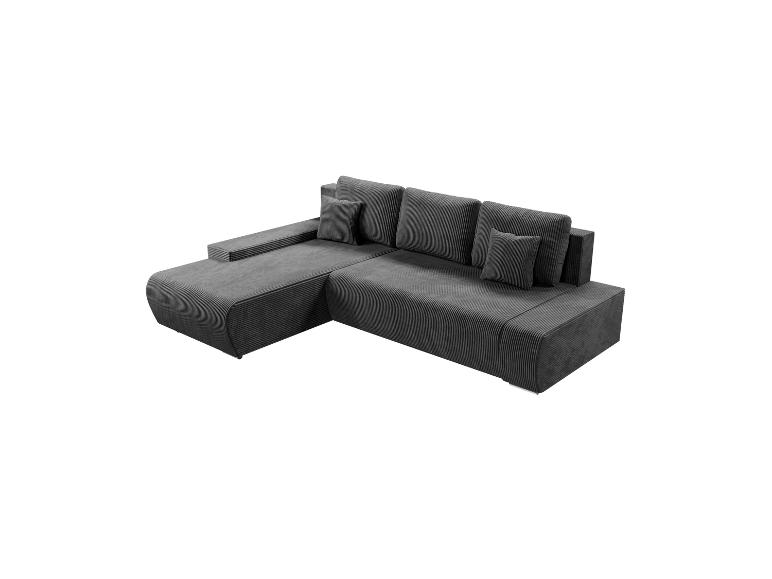 Dunkelgraue Cord-Eckcouch.