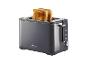 Grauer Toaster mit zwei Scheiben Toastbrot.