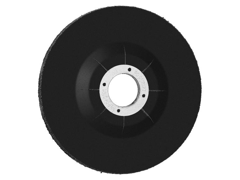 Schwarze Schleifscheibe mit Metallflansch in der Mitte