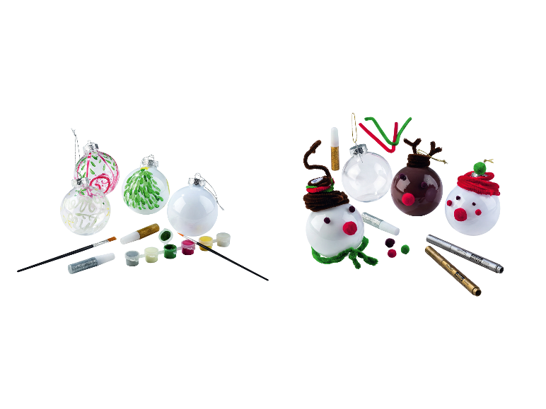 Weihnachtsbaumschmuck-Bastelsets mit Farbe, Glitzer und Pfeifenreinigern zum Dekorieren.