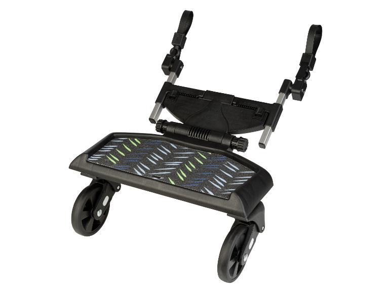 Schwarzes universelles Buggyboard mit gemusterter Anti-Rutsch-Oberfläche und Rädern