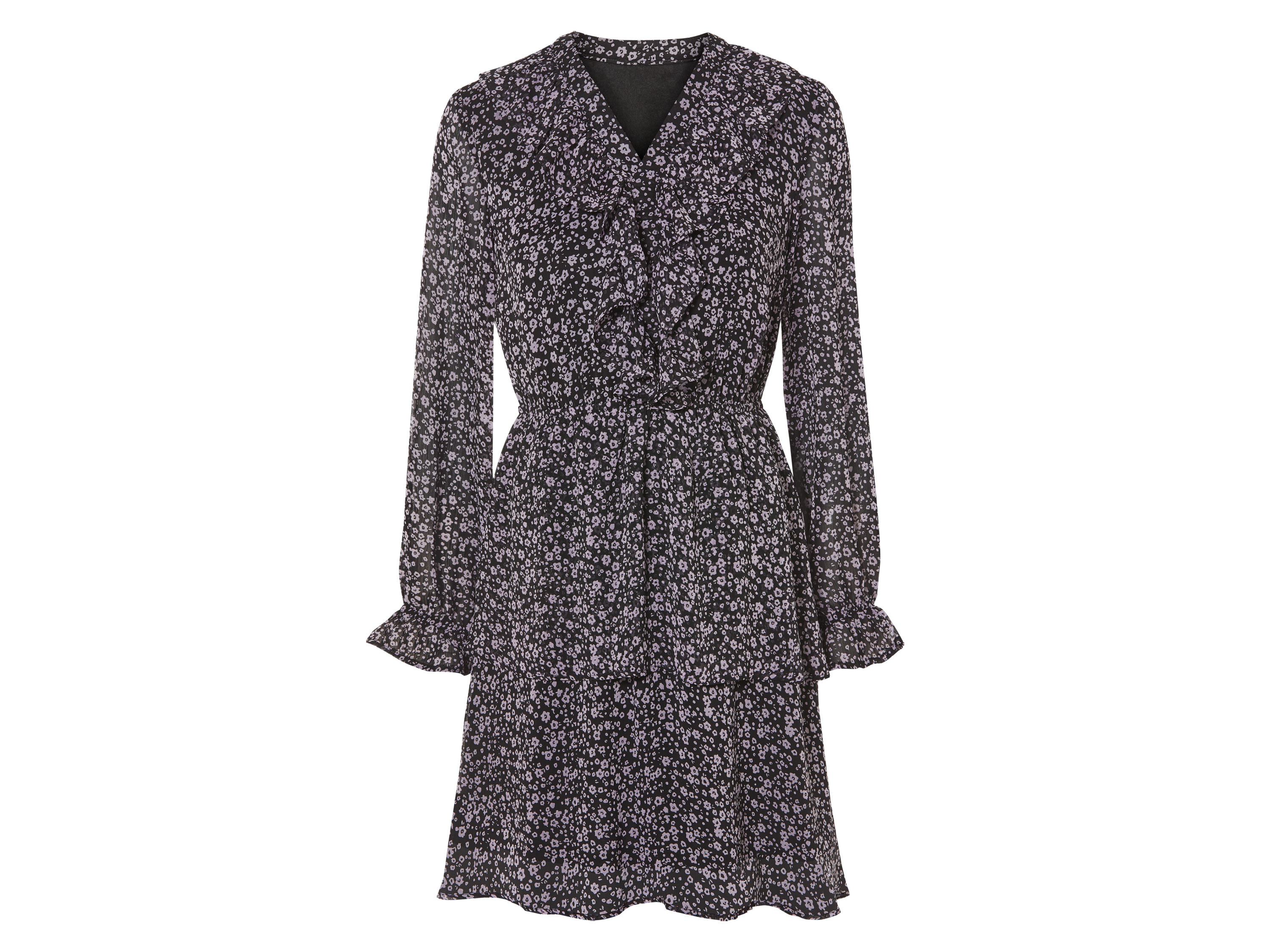 esmara® Damen Kleid (Rosa, 42)““ | schwarz Muster: geblümt Detail: mit verspielten Volants, in leicht fließender Chiffon-Qualität