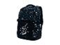 Schwarzer Rucksack mit Skateboard- und Skater-Prints.