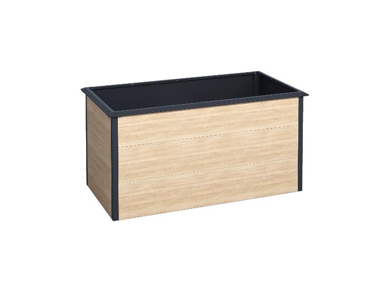Rechteckiger Pflanzkasten aus hellem Holz und anthrazitfarbenem Metall