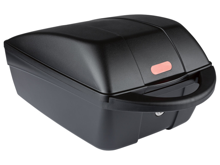 Schwarzer Topcase für ein Motorrad.