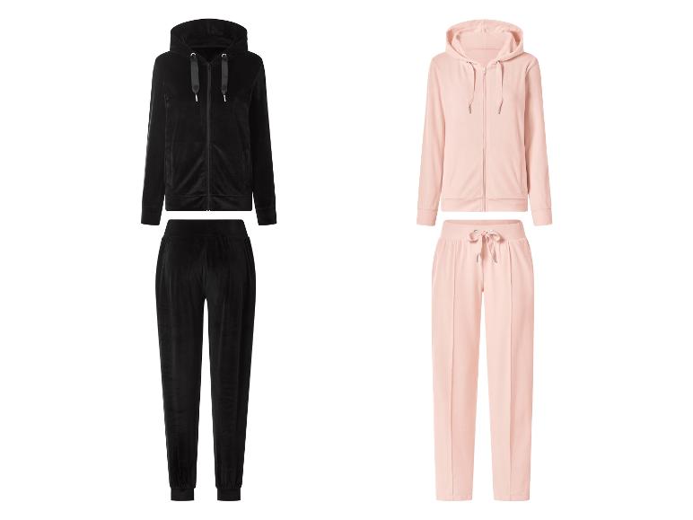 ESMARA® Damen Nicki-Hausanzug: schwarzer und hellrosa Velours-Trainingsanzug.