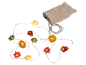 Herbstliche Lichterkette mit Blättern, Kürbissen und Eicheln, batteriebetrieben im Jutebeutel.