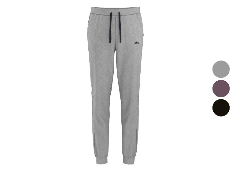 Graue Herren-Jogginghose mit schwarzem Kordelzug und kleinem schwarzem Logo am linken Oberschenkel.
