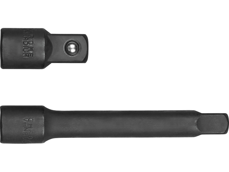 Schwarzer Steckschlüsseladapter und Verlängerung mit der Aufschrift „CHROME VANADIUM“.