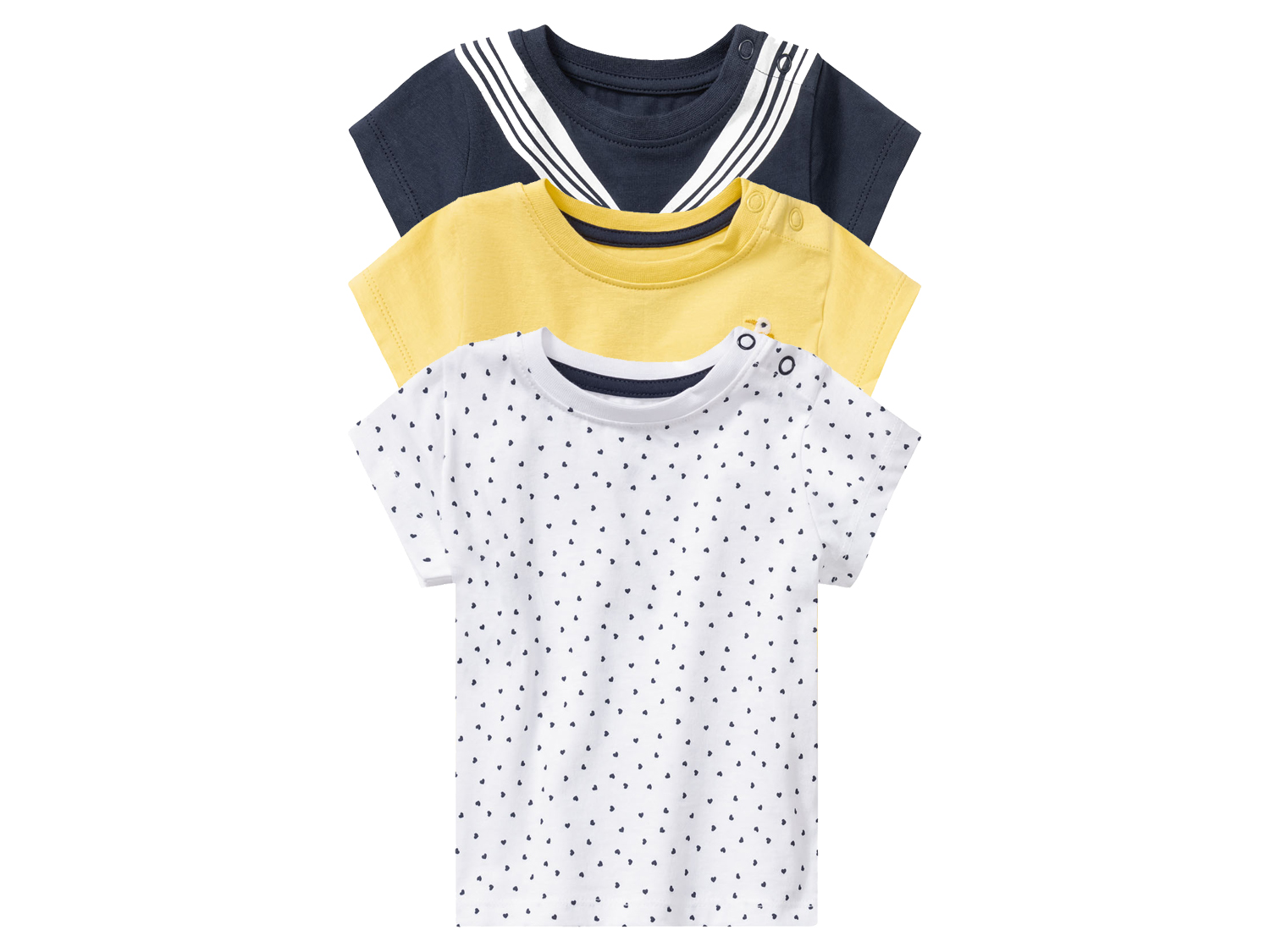 lupilu® Baby T-Shirt 3er (74/80, weiß/gelb/marine) | 04055334607322