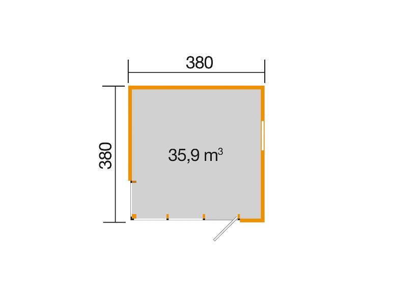 Grundriss mit Abmessungen 380x380 und einem Volumen von 35,9 m³