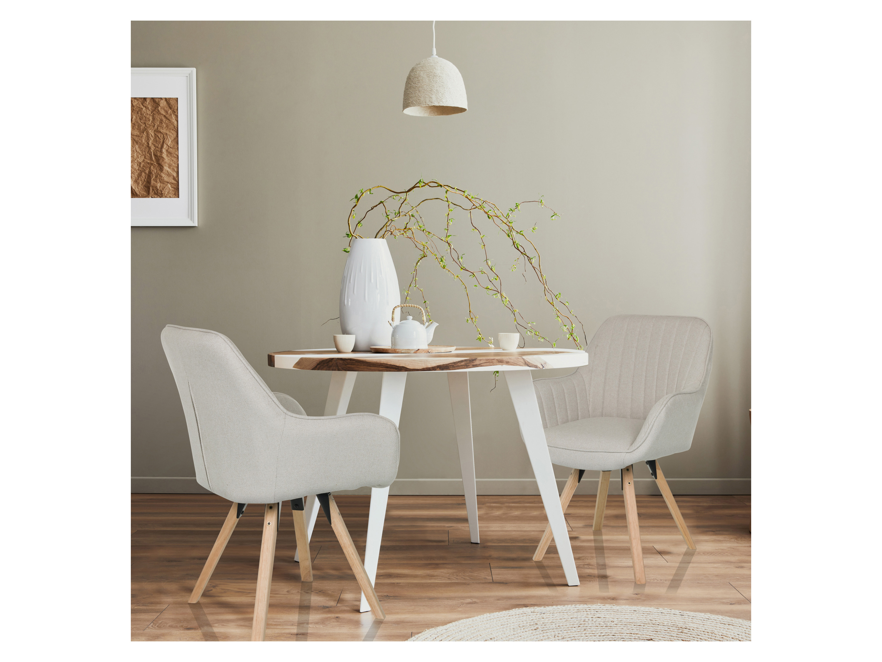 HJH LIVING Besucherstuhl / Dining Stuhl drehbar SCANDI SOFT Stof (creme weiß) – Bild 2 von 4