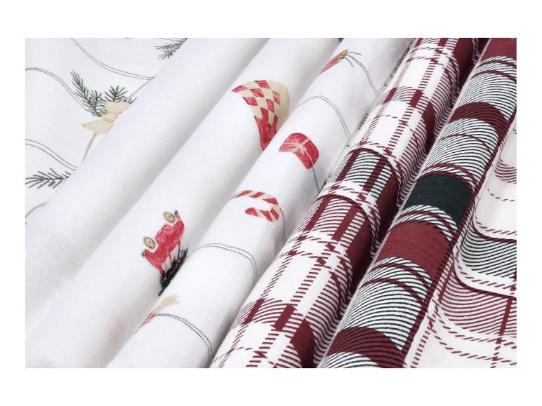 LIVARNO® Feinbiber-Bettwäsche mit Weihnachtsmotiven und rot-weißem Karomuster