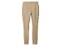 Einfache beige Hose mit geradem Schnitt und vertikalen Nähten.