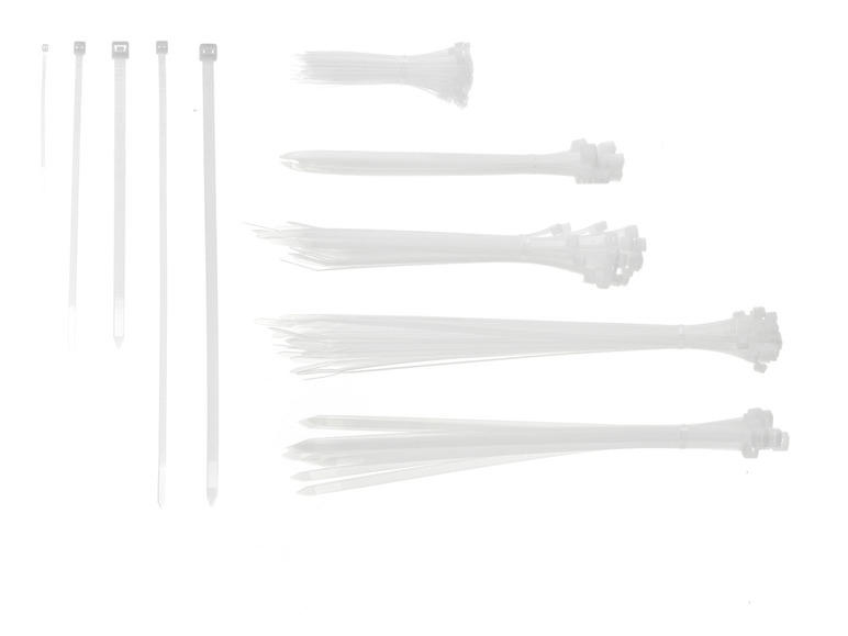 Weiße Kabelbinder in verschiedenen Längen