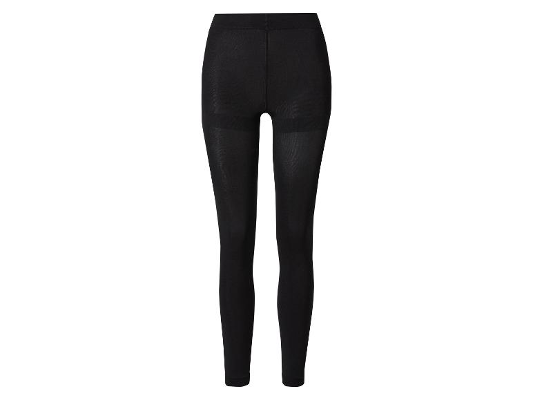 Schwarze Leggings mit hohem Bund und leicht glänzendem Finish.