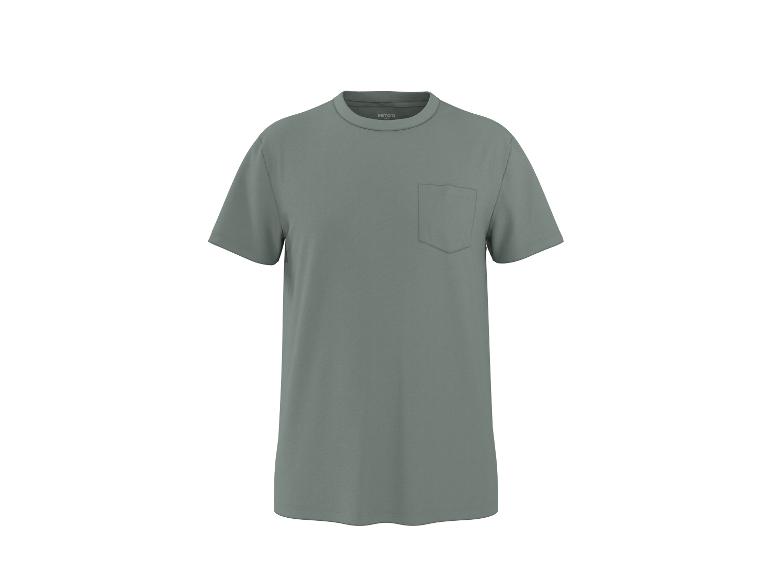 Herren-Kurzarm-T-Shirt in Salbeigrün mit Brusttasche.