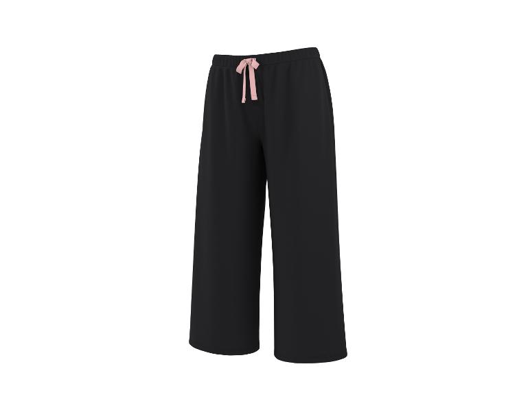 Schwarze Damen-Hose mit weitem Bein und rosa Kordelzug an der Taille.